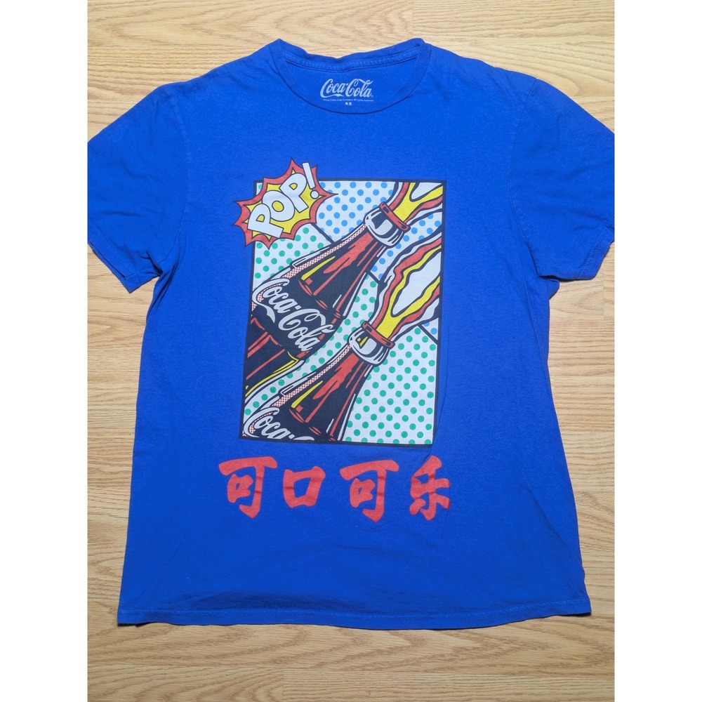 Coca-Cola Mens Pop Art Graphic T-Shirt Chinese Characters Blue Size M